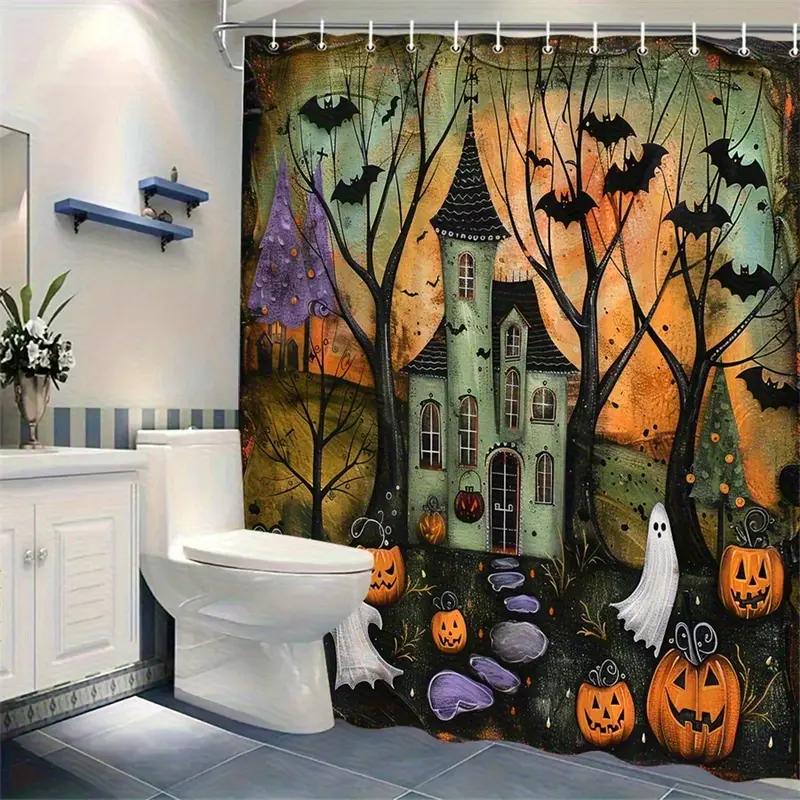 1Pc Gothic Style Halloween Shower Curtain - Multiple Sizes Available, Polyester, Easy To Clean, Includes 12 Hooks Home Decor
