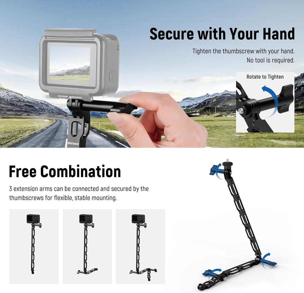 NEEWER Extension Arm Helmet Mount for Action Aluminum Alloy Set of Includes Three Thumb Screws and Screw Compatible with Osmo Action and Cameras,