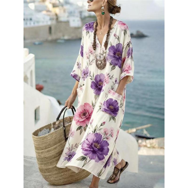 European, American Bohemian exotic style holiday style 3D printing dress spring new Kaftan dress S