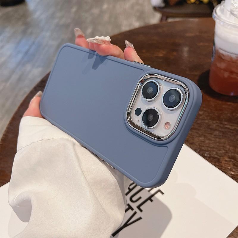 Suitable for Apple 17PRO Simple Solid Color Metal Photo Frame 15 Mobile Phone Case IPhone 16 XR Protective Case 14 Soft