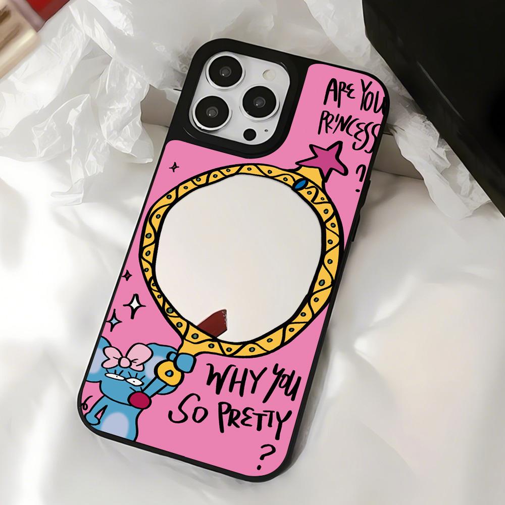 Mirror Phone Case for iPhone 15 11 13 14 for 15 16 Pro Max 12 13 16 Pro Cloud Flower and Animal Cute Style Phone Case