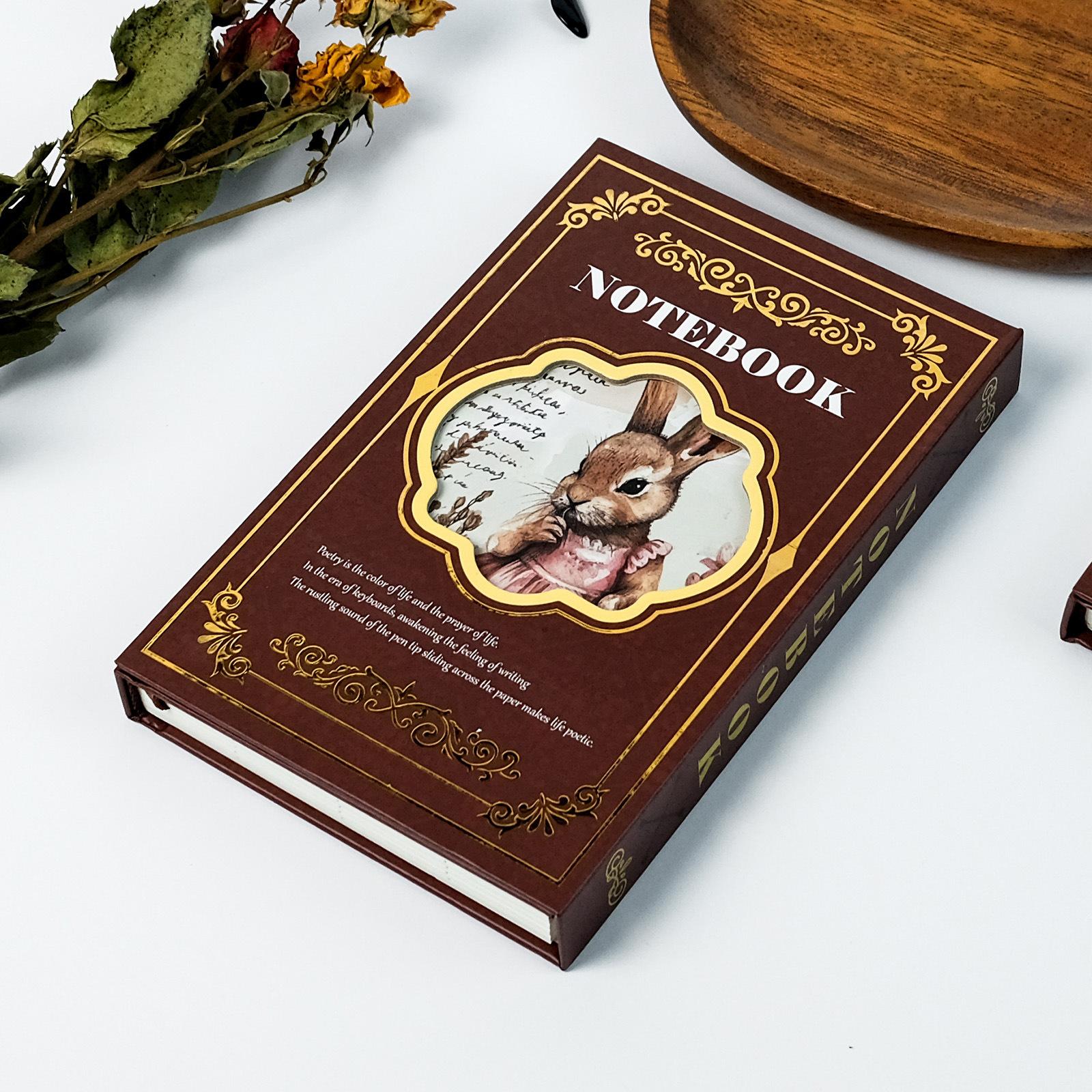 

Премиум темно-красный ретро кролик бронзовый блокнот блокнот руководство для студента
