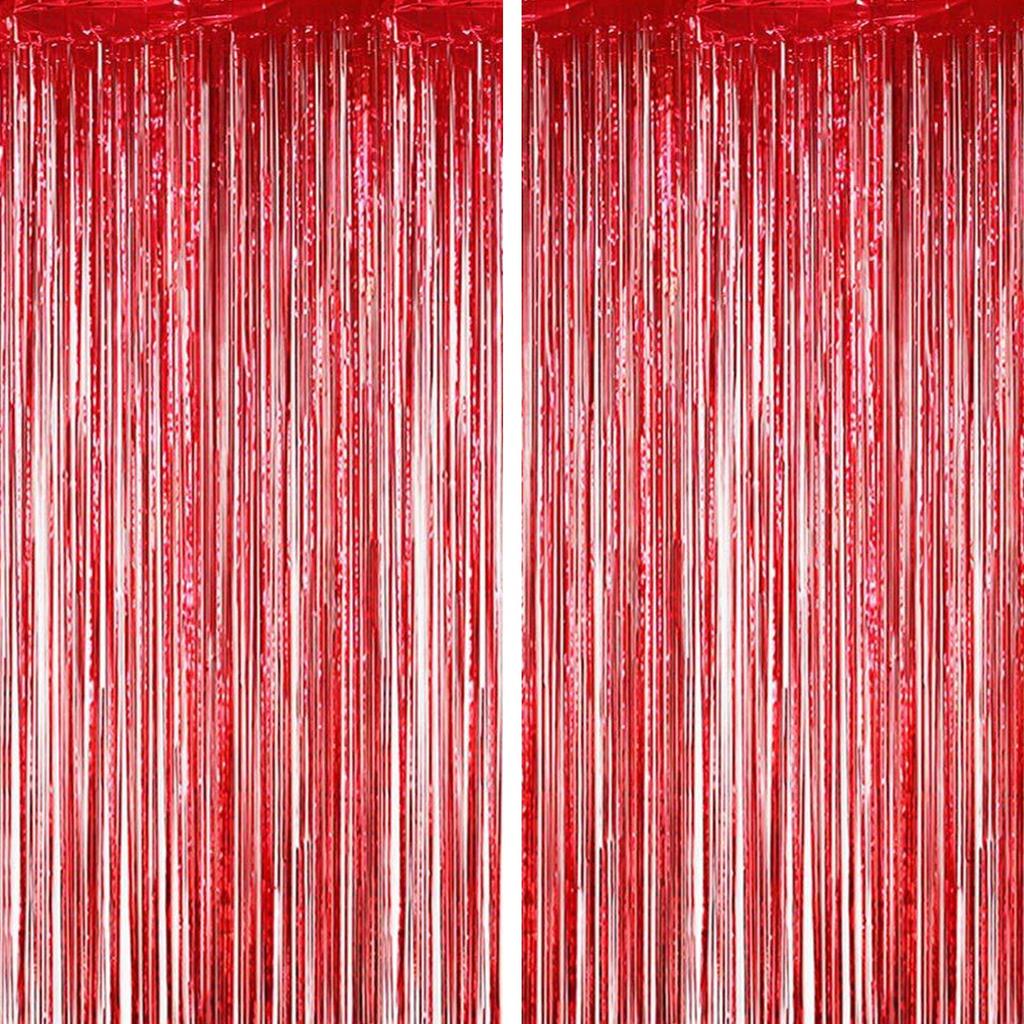 Lametta Folien Fransen Vorhänge 3,3x8,2 Fuß, 2er-Pack Metallische Lametta Streamer Vorhänge Hintergrund Fotokabinen Requisiten