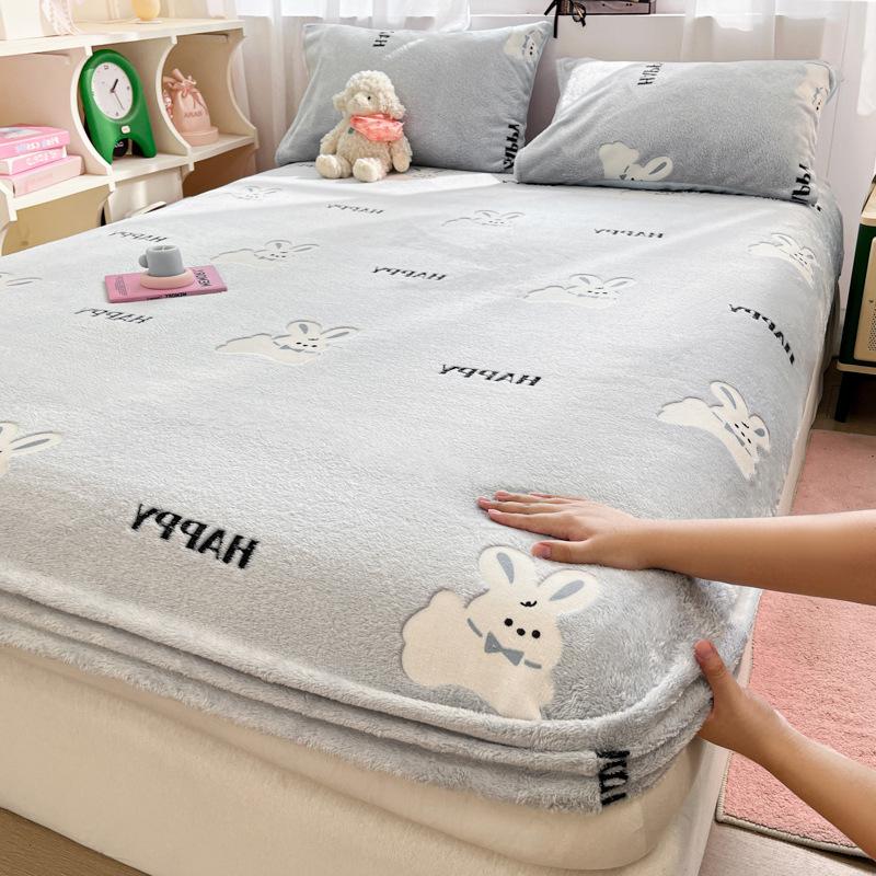 Thickened Milk Velvet Bed Sheet, Winter Children's Bed Cover, Coral Velvet Mattress Protector, Student Dormitory Mattress Cover Sheet