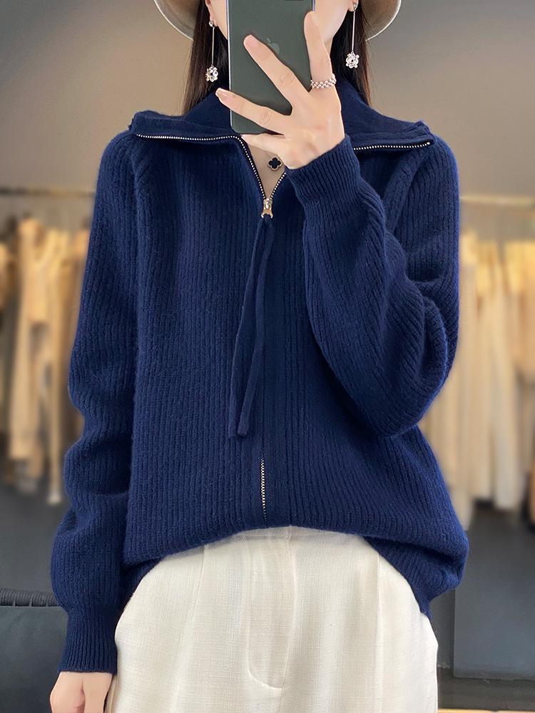 Women's Autumn/Winter 100% Wool Zipper Cardigan Coat