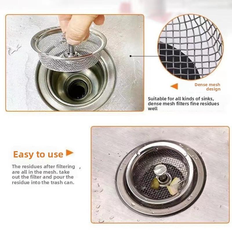 Kitchen Sink Strainer Washbasin Sewer Drain Anti-blocking Residue Universal Mesh Household Stainless Steel Strainer