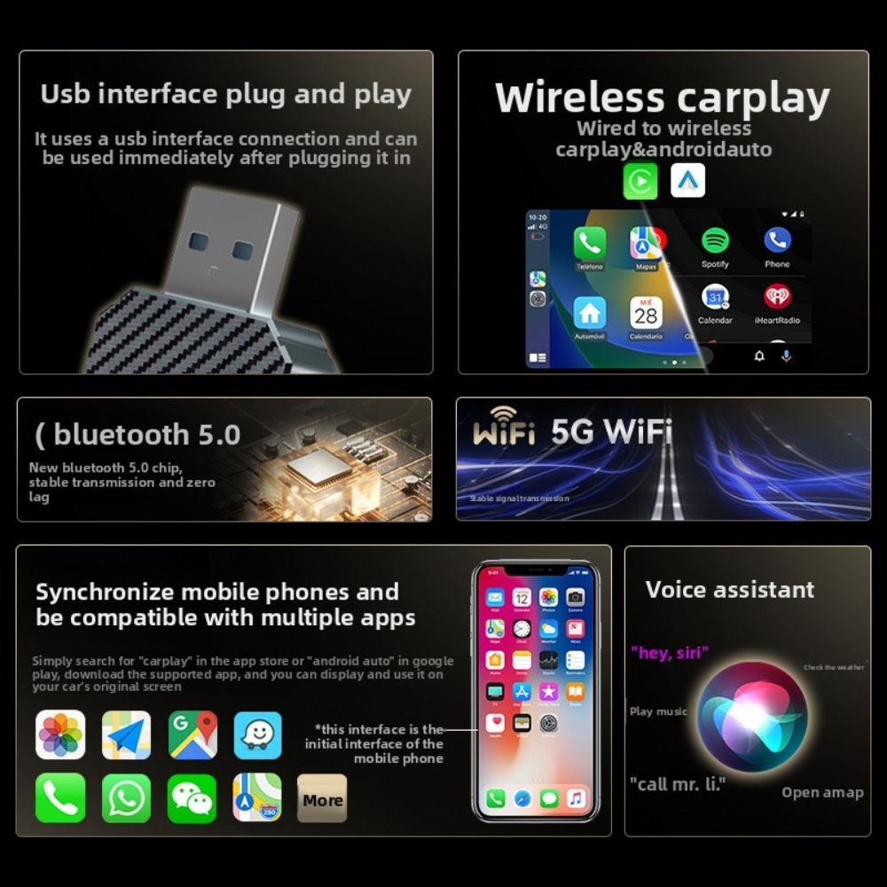 Wireless CarPlay Adapter Box Convert Wired to Wireless CarPlay Android Auto for iPhone Car Stereo