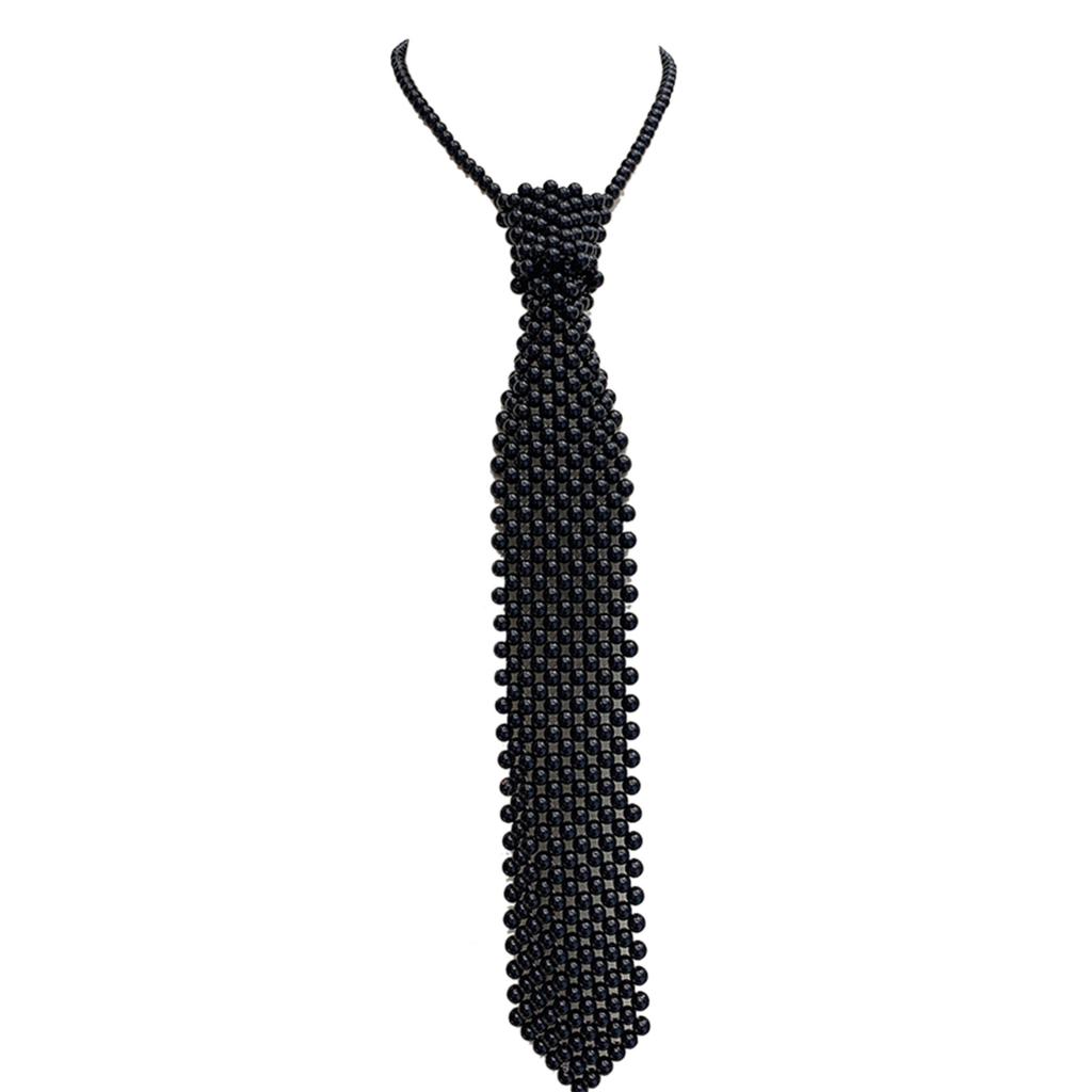 Vintage Pearl Necktie Collarbone Necklace for Women Men Elegant Adjustable Neck Ties Nightclub Party Stage Accessories