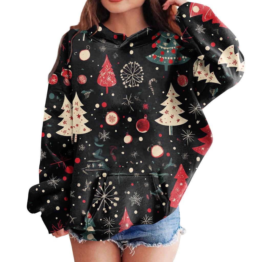 Gensere for tenåringsjenter Hettegensere Langermet Genser med snøring Søt Oversized hettegenser Juledag