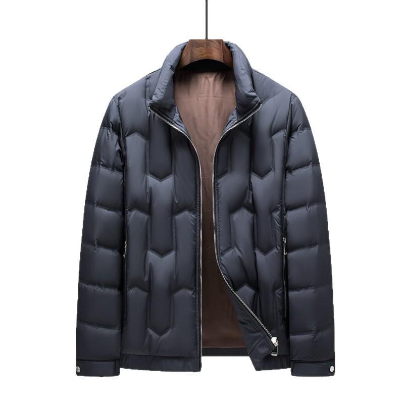 Mens Winter Down Jacket Stand Collar Zipper Front 90% White Duck Warm Thickened Casual Outerwear Youth