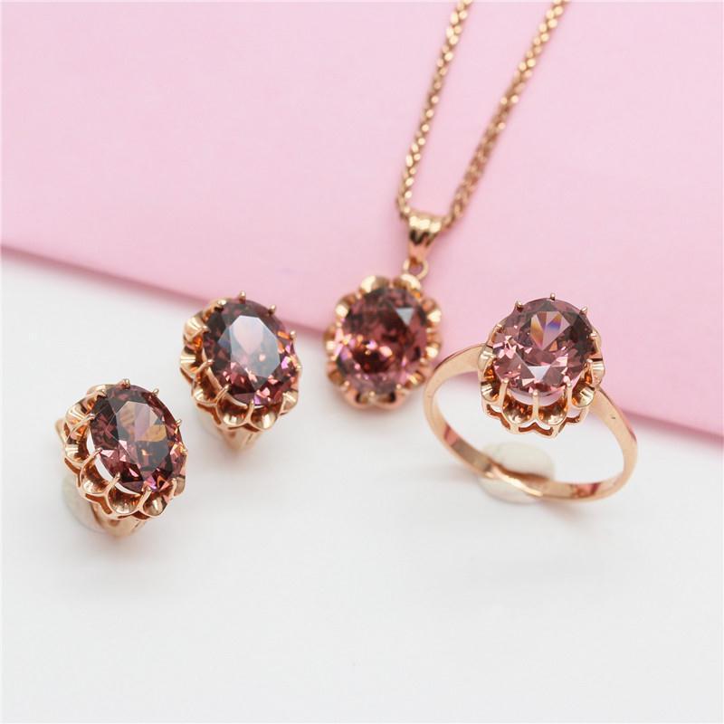 Purple Gold-Plated Rose Gold Smoke-Colored Egg Surface Shiny Zircon Earrings Classic Luxury Temperament Fashion Ear Jewelry