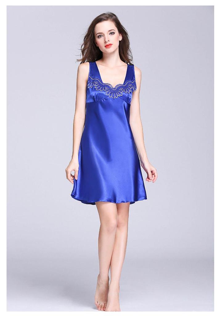 Ice Silk Lace Sleeveless Nightgown for Women - Sexy, Loose, Plus Size Pajamas