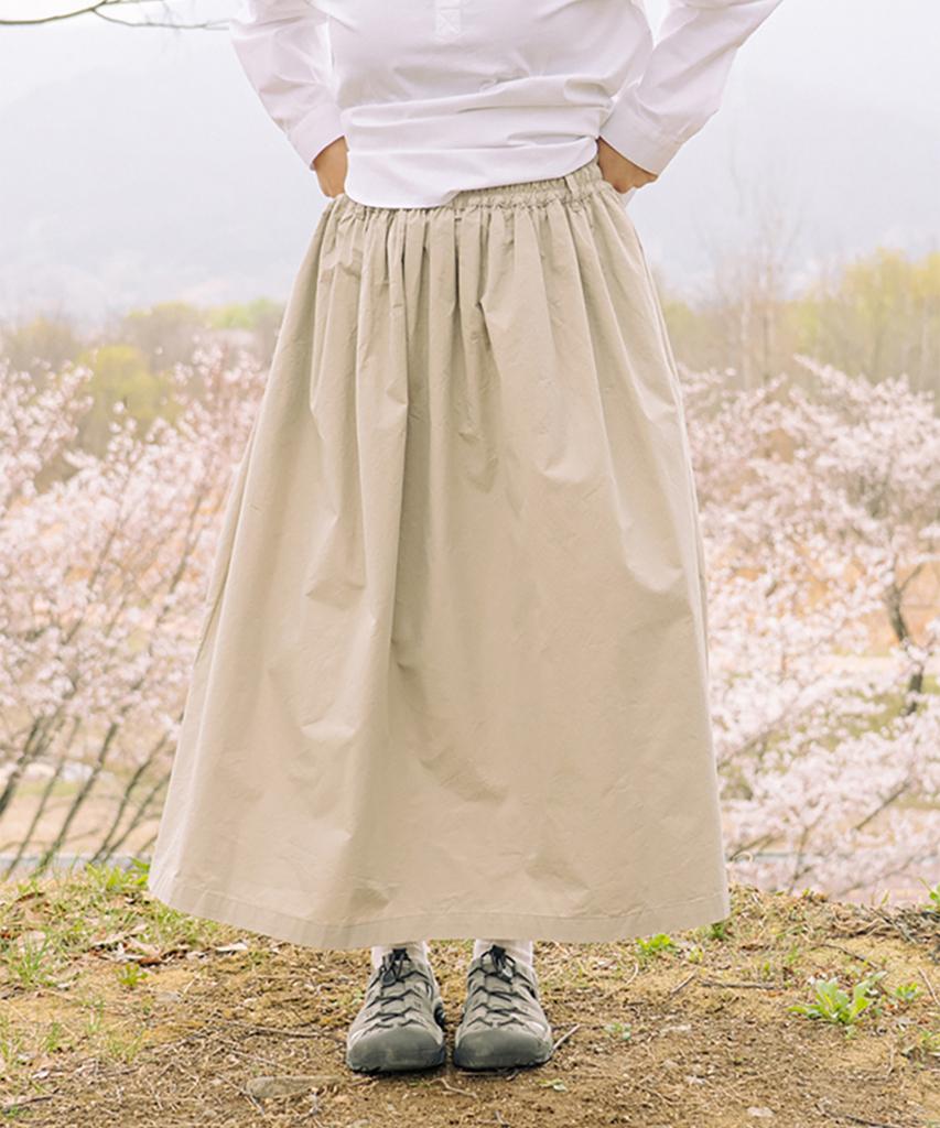 Chikita Light Cotton Shirred Flare Skirt Beige