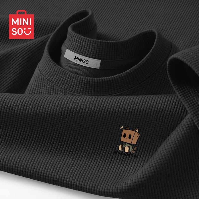 MINISO Men s 220G Heavy Waffle Knit Short Sleeve T-Shirt 2XL чёрный