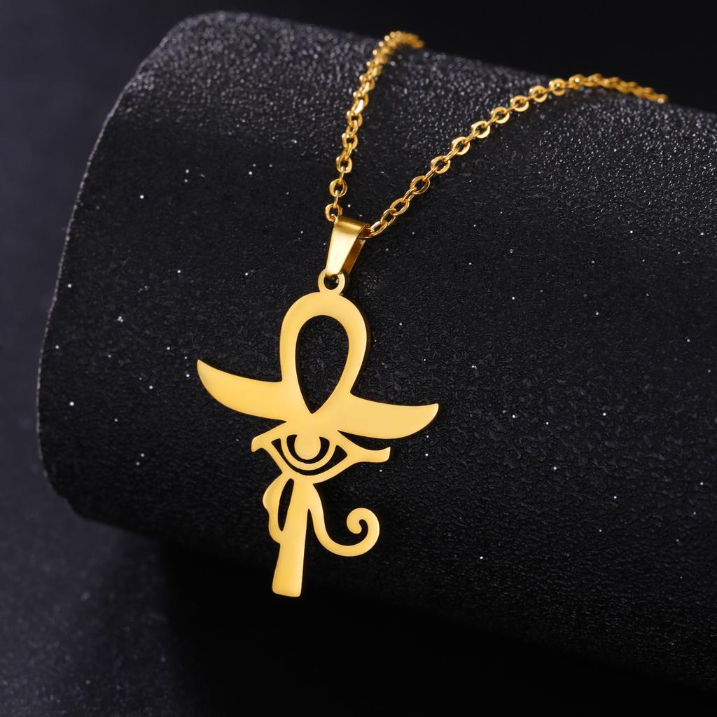 LIKGREAT Egyptian Eye of Horus Ankh Cross Protection Necklace for Women Men Stainless Steel Celtics Knot Amulet Jewelry