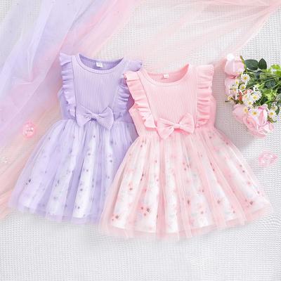 Modisches Mädchenkleid - Sommer - Süßes Kinder-Tüll-Prinzessinnenkleid mit Schleife
