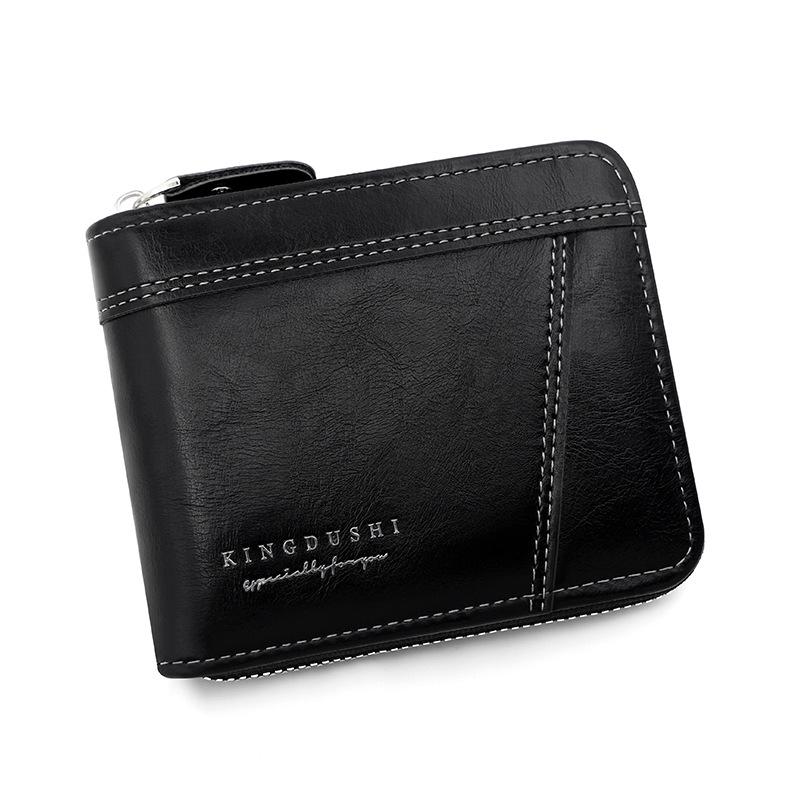 Kingdushi Men's Compact Zipper Wallet: Fashionable, Casual, Large Capacity with Multiple Card Slots