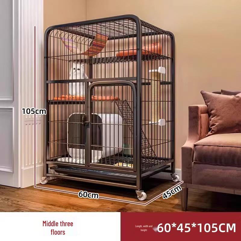 Three-Level Cat Villa: Spacious Square Tube Breeding Cage with Cat Bed