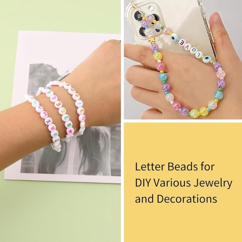 Pack of 1850 Letter Beads for Craft Supplies Jewelry Making Colorful Round Designs With Elastic String Daily Use