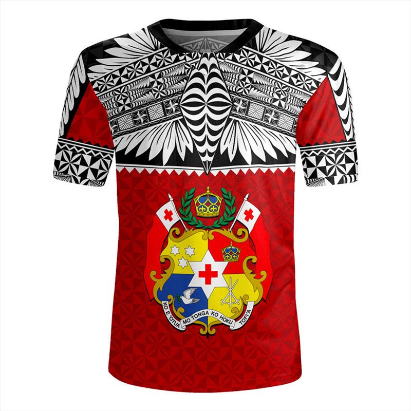 Harajuku 3D Tonga Rugby-Jersey Print V Neck T Shirt The Kingdom Of Tonga Emblem