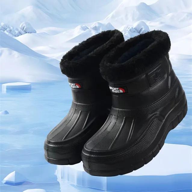 

Мужские и женские зимние ботинки с плюшевой подкладкой, теплые резиновые сапоги, водонепроницаемые резиновые сапоги, кухонная рабочая обувь 41 матовый черный