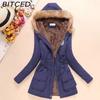 BITCED Fall/Winter Women's Plus Size Thickened Standard-Fit Long-Sleeve Hooded Shearling-Lined Cotton Jacket