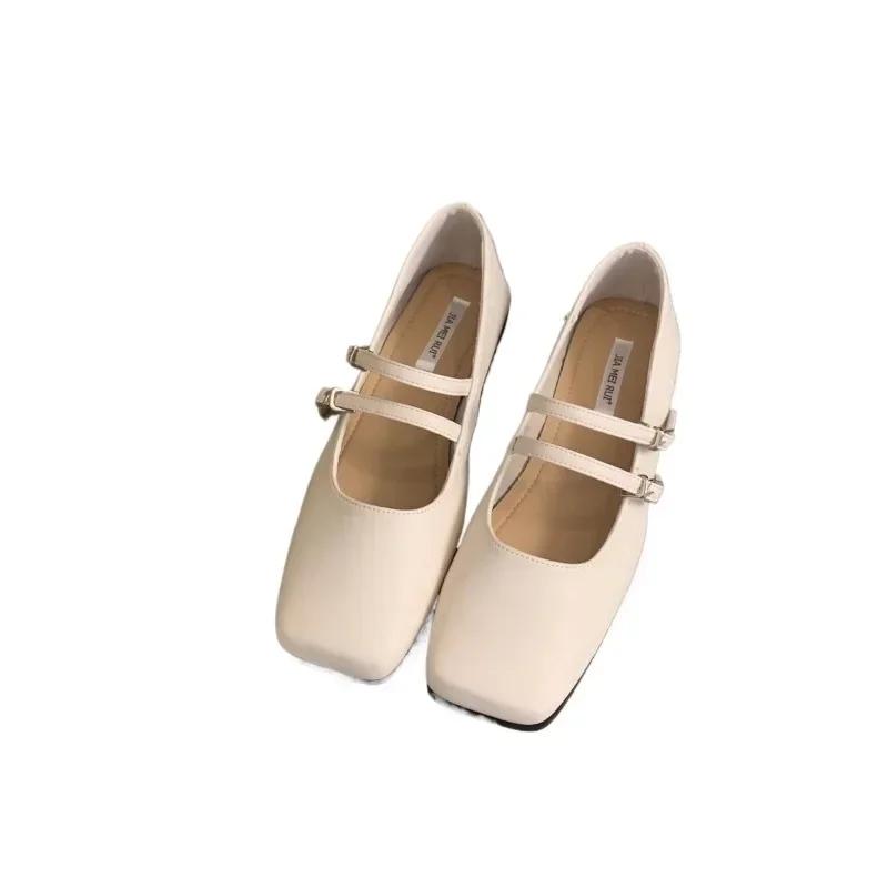 2025 Shoes for Women Mary Janes Women's Flats Casual Daily Flats Women Shallow Square Toe Buckle Strap Soft Bottom Shoes Female