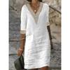 Spring and Summer Solid Color V-neck Cotton and Linen Dress