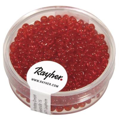 Rocailles, 2,6 mm ø, transparent, rot, Dose 17g