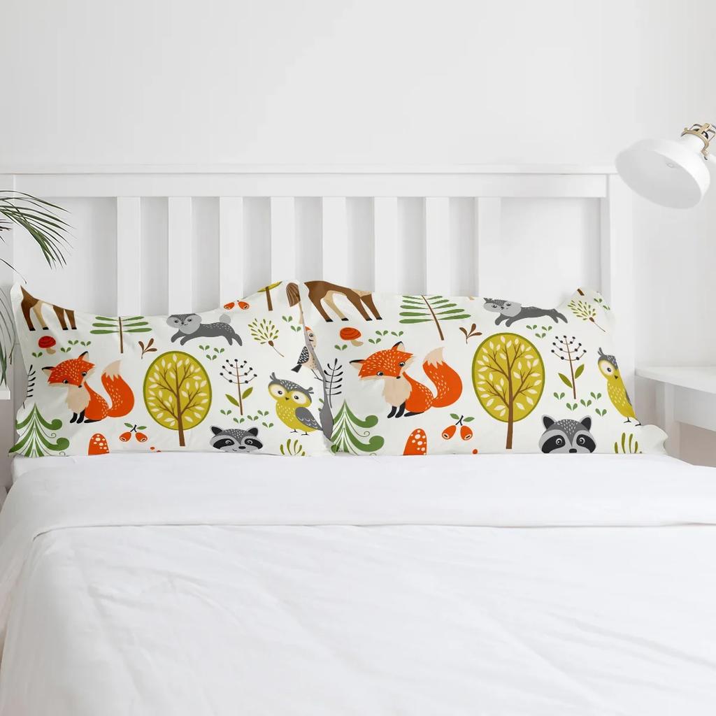 Wald Cartoon Tiere Welt Fuchs Hase Eule Bettwäsche Set 3tlg Bettbezug Kissenbezug Steppdeckenbezug Doppelbett Set Heimtextil