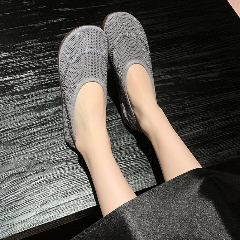 Fashion Women Autumn Female Shoes Crystal Slip-on Soft Shallow Mouth Fall Dress Rhinestone Boat Slip On New Retro Moccasin Summer Flock