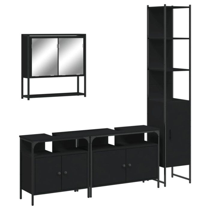 Ensemble de meubles de salle de bain - VIDAXL - 4 pcs - Noir - Bois d'ingénierie - Design contemporain