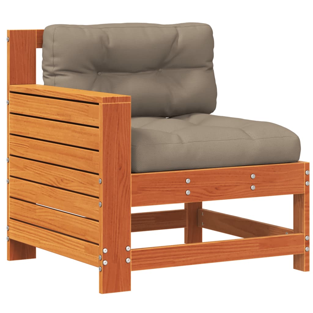 Garden Sofa with Armrests and Cushions Wax Brown Solid Pine Wood