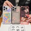 Solid Color Bowknot Print Transparent Card Slot Phone Case For iPhone 16 15 Pro 14 Pro Max 13 12 11 Clear Shockproof Slim Soft Silicone Bumper Cover