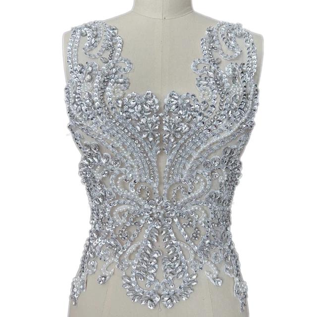 3D White Appliques Glass Beads Rhinestones Crystals Sewing Designer Diy Women Evening Wedding Dress Bodice Patches Decoration