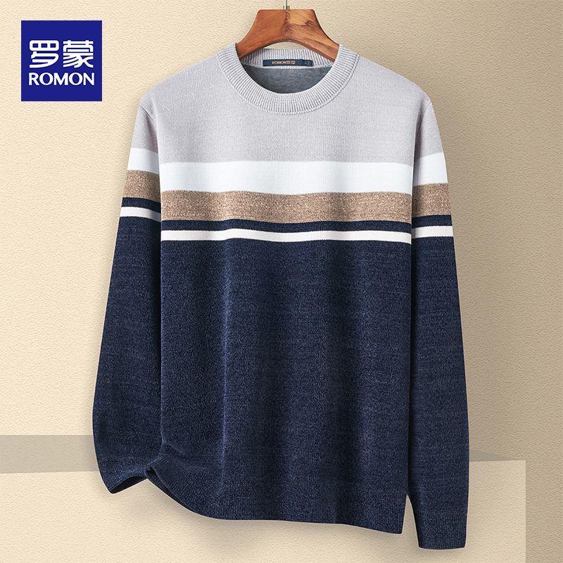 

Romone Men s Plus Velvet Color-Block Stripe Sweater 3XL