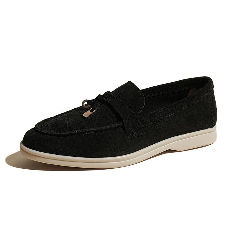 

One-pedal lazy shoes retro small leather shoes Doudou shoes large size flat single shoes women 42 чорний