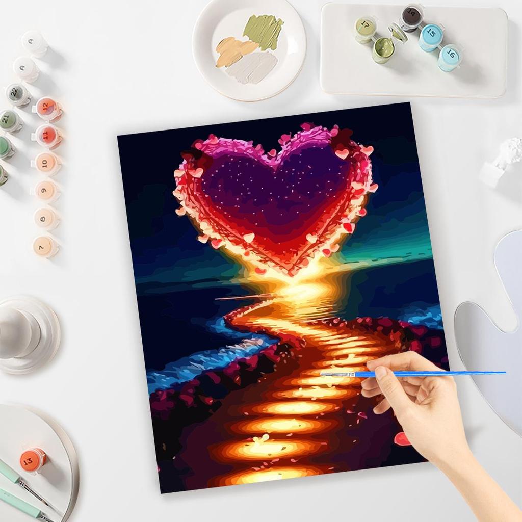 DIY Malen Nach Zahlen Set – 3 Bilder (z.B. Lila Liebe, Herz, Bäume) Für Erwachsene & Kinder