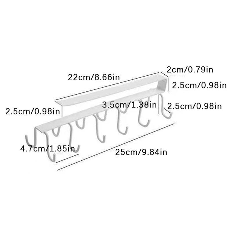 Punch-free Double-row Hooks Kitchen Under Cupboard Shelf Mug Cup Hanger Hook Iron Hanging Rack Holder Kitchen Cabinet Organizer Cup Holders 5