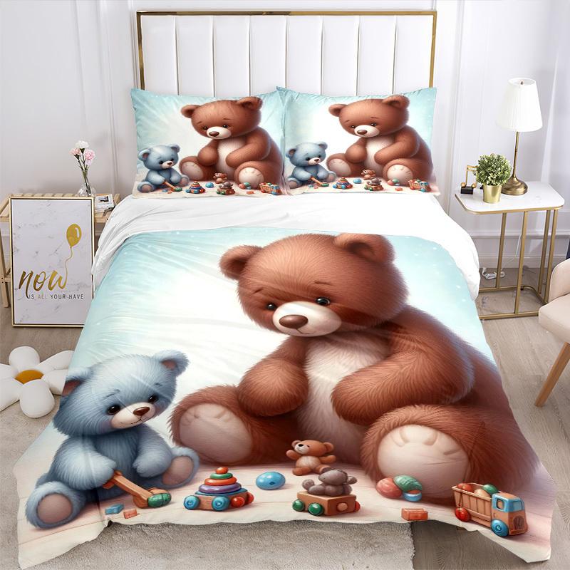 3pcs Anime Teddy Bear Bedding Set - Includes One Quilt Cover and Two Pillowcases (No Core) - Perfect for Bedroom and Guest Room Decoration,