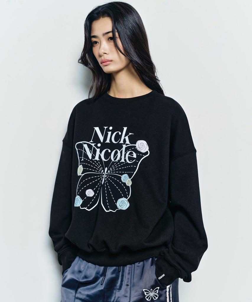 Nigaennikol Butterfly Rose Signature Sweatshirt_Black White
