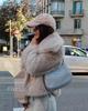Plus Size Women's Faux Fur Lapel Jacket - 2024 Spring/Autumn European & American Style