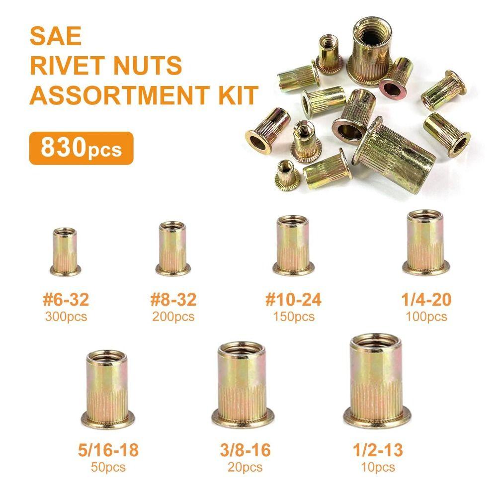 150/165Pcs Assorted Sizes Rivet Nut Assortment Kit SAE & Metric Nutsert Kit  Industrial Maintenance