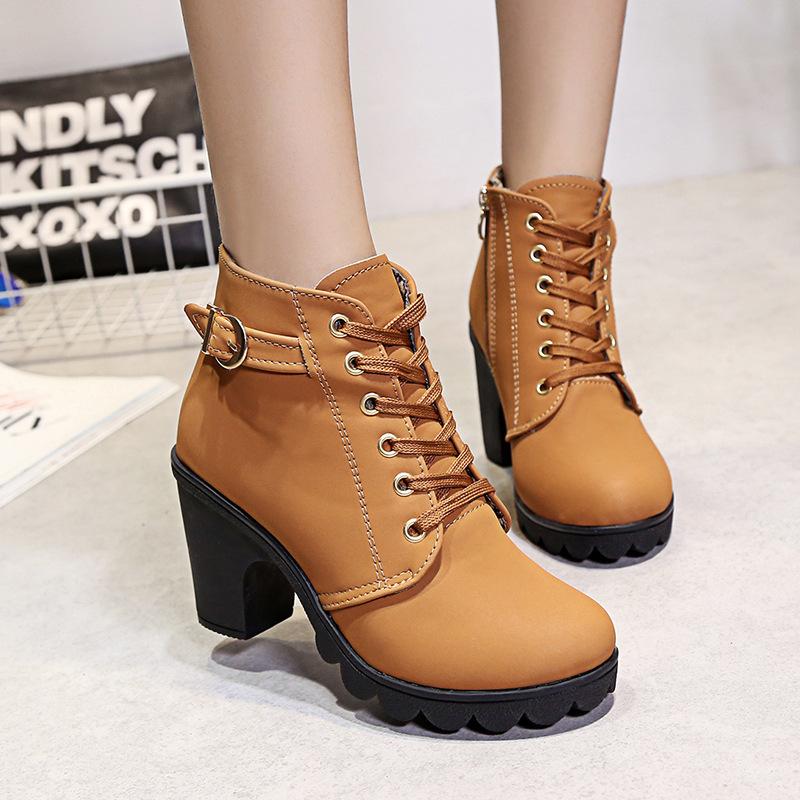 Martin Boots Damen 2025 Herbst und Winter neue hochhackige dickabsatzige kurze Stiefel Damen europäisch und amerikanisch Schnür-Casual Damenstiefel