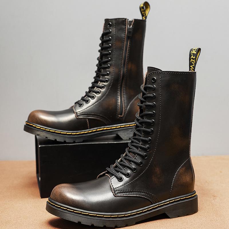 Fashion High-Top Casual Boots for Men Couples Large Size38-48 Outdoor Autumn Winter Long Leather Boots Womens Plush Cotton Boots