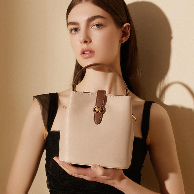 Ladies' High-end Handbag, New Bucket Bag, Niche, Versatile, Casual, Contrasting Color Single Shoulder Crossbody Bag