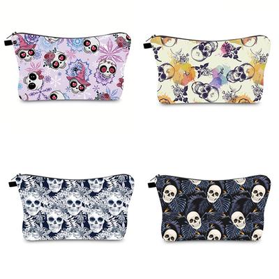 1pc Skull Head Pattern Printed Makeup Bag Travel Portable Cosmetic Brush Organizer Bag Pouch for Women Girls Halloween Gift