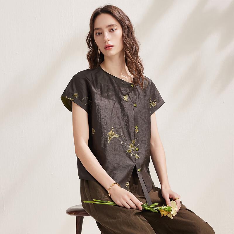 Zhaojun New Chinese Style Mulberry Silk Embroidered Short-Sleeved Top 2XL
