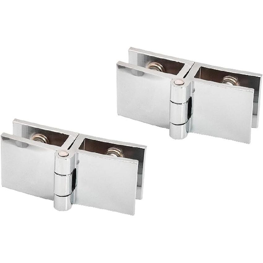 2 Pieces Glass Door Hinge Adjustable Double Clamp Hinge 180 Degree Cupboard Showcase Cabinet Door Hinge Glass Clamp Shower Door Hinge Glass Door