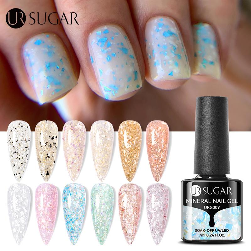 

UR SUGAR 7 мл золотой блестящий гель для ногтей платиновый блестящий минеральный гель с блестками замачиваемый УФ-светодиодный гель для ногтей полуперманентный маникюр